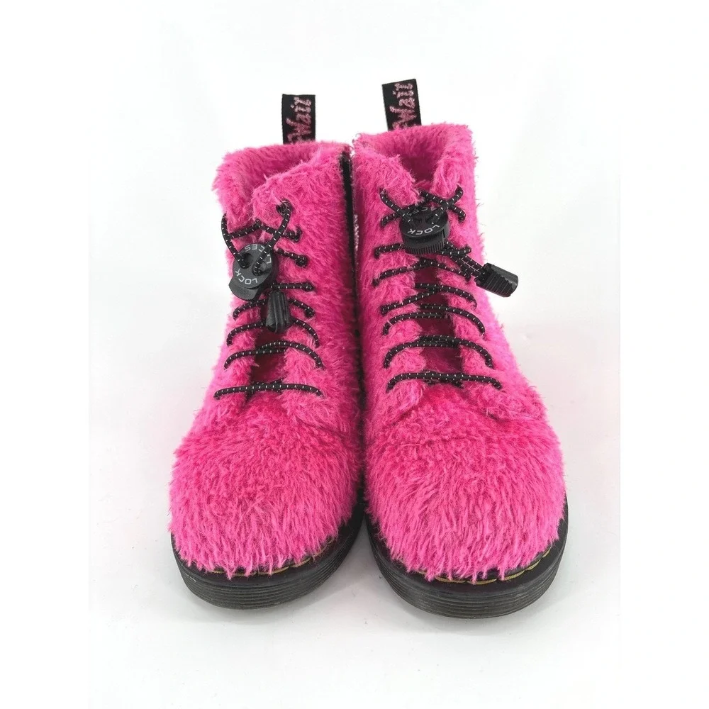 Dr Martens Boots Youth 13 Pascal Pink Tinsel Fur Lace Up Boots